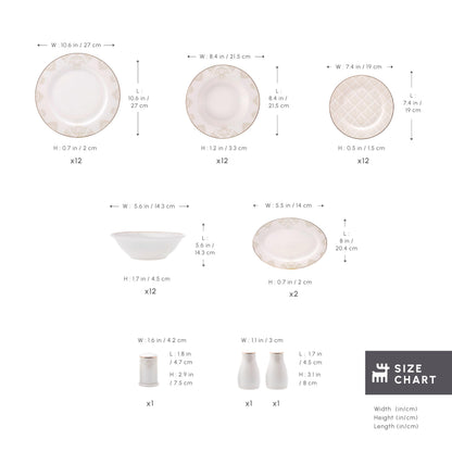 Karaca Siena 53-Piece Porcelain Plates and Bowls Set with Dinner & Dessert Plates, Shakers - Bone China Dishware Sets - Kitchen Dinnerware Set for 12 People