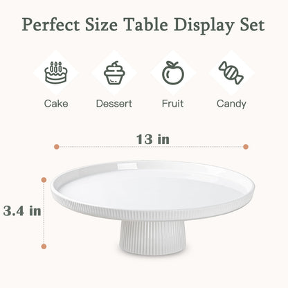KOBIKOBI 13 Inch Ceramic Cake Stand with Pedestal - White Round Cake Plate for Dessert Table Display, Elevated Cupcake Stand for Wedding, Birthday, Baby Shower, Tea Party, Holiday Entertaining