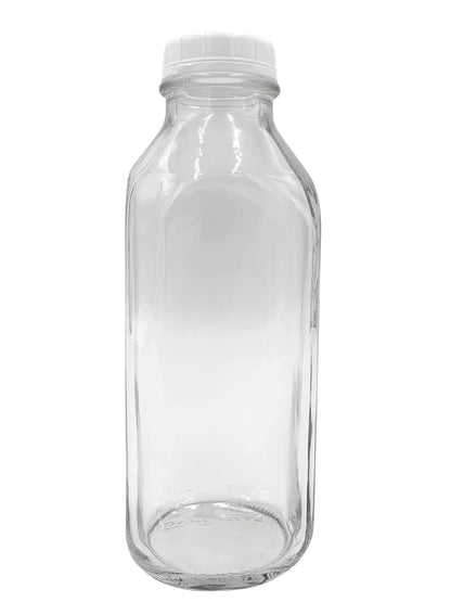 The Dairy Shoppe 1 (33.8 oz) LTR Glass Milk Bottle with Cap. Made in USA, Square Style