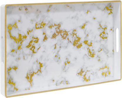 15.8" 10.2" 1.4" MAONAME White Decorative Tray with Handles, Plastic Serving Tray for Coffee Table, Marbling