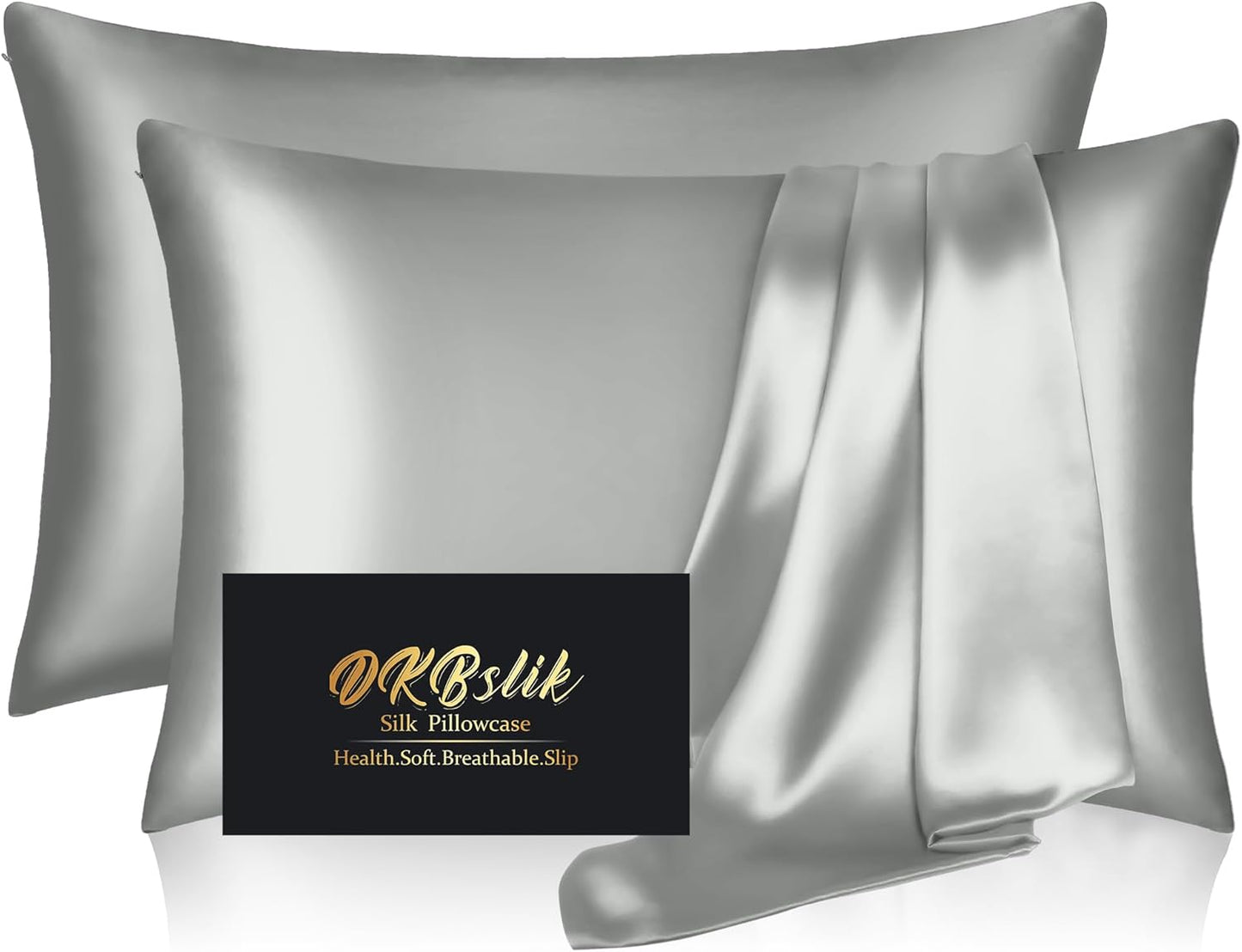 Skiennix Silk Pillowcases - 2 Pack Standard Size | Smooth, Anti-Acne Natural Silk in Silver Grey