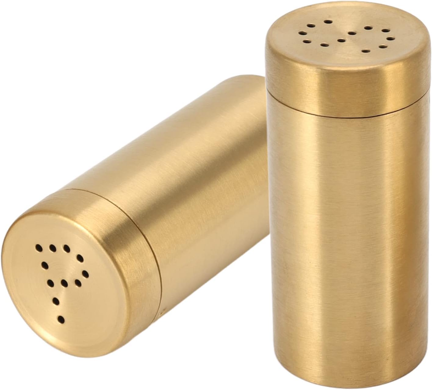 DEWIN 2Pcs Gold Spice Jar, Stainless Steel Rustproof Screw Open Top Seasoning Shaker for Salt, Sugar, Pepper