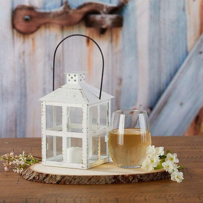 Kate Aspen Rustic Farmhouse Decor, White Candle Holder Lantern, 7.5 Inch, Wedding Decoration, Centerpiece
