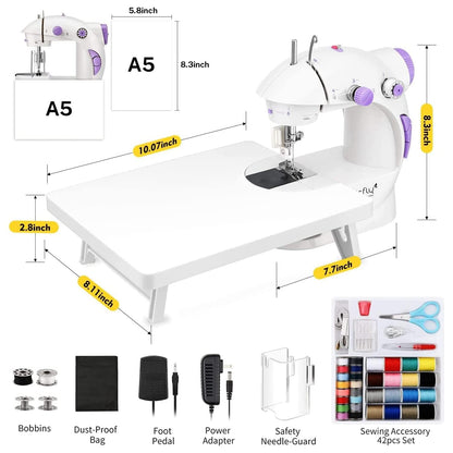 Magicfly Mini Sewing Machine with Extension Table, Dual Speed Portable Sewing Machine for Beginners with Light, Sewing Kit for Household Use, White