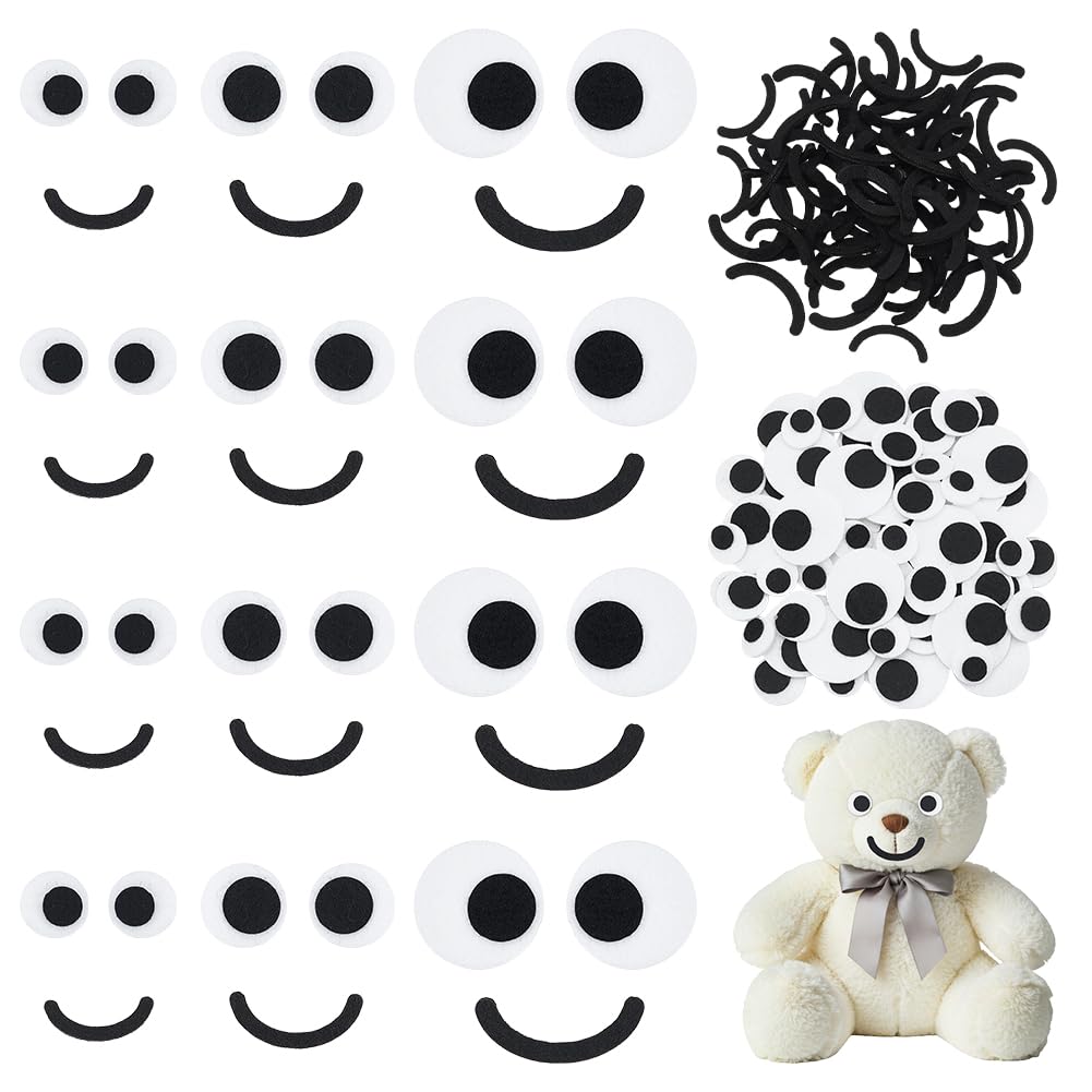 PH PandaHall 120 Sets Felt Eyes with Mouths 3 Sizes Round Craft Eye Felt Mouth Crochet Eyes Patches Black Craft Mouth Amigurumi Eye for Plush Animal Puppet Teddy Bear Crochet Crafts Making