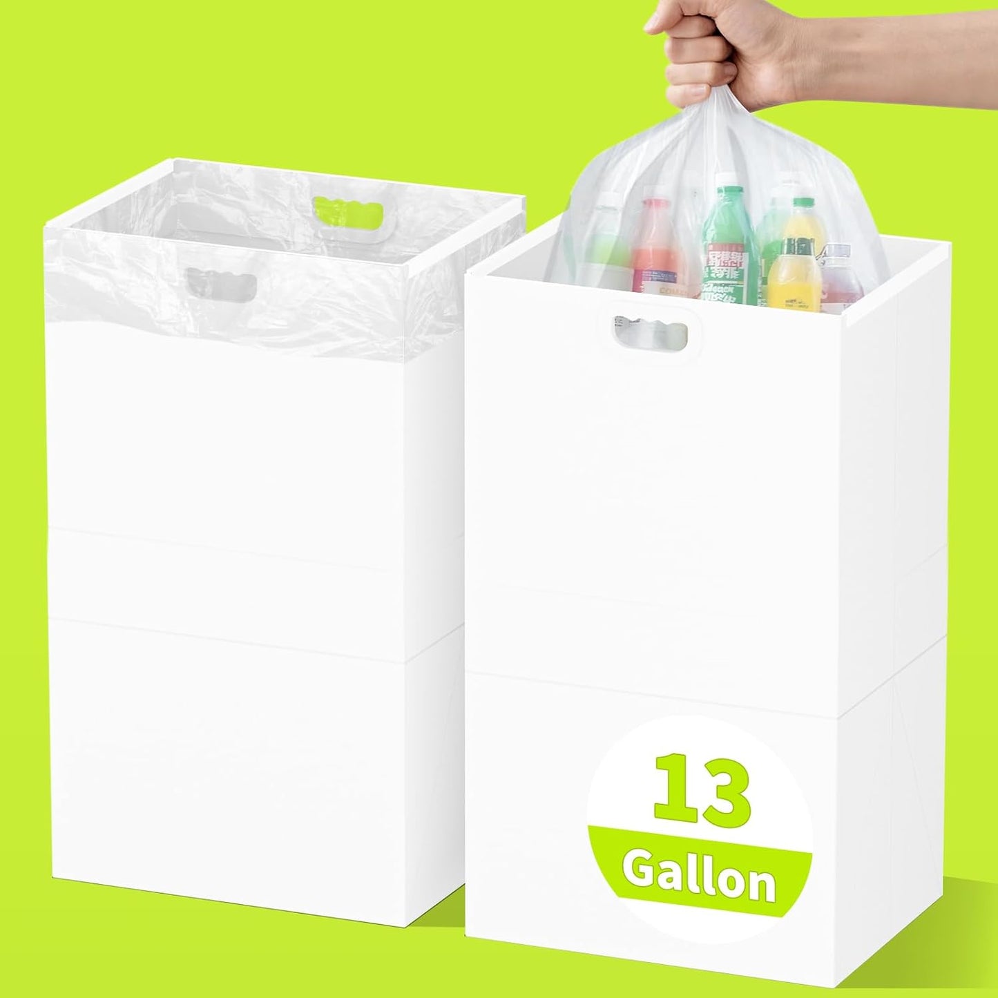 13 2 Pack Kaiferty Gallon Disposable Trash Cans for Parties, Extra Large Collapsible Pop Up Trash Can with Handles