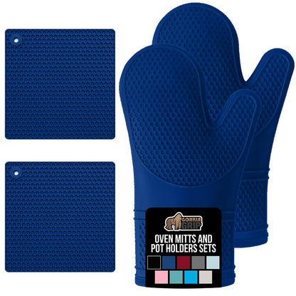 GORILLA GRIP BPA-Free Soft Silicone Oven Mitts and Pot Holders Sets, Heat Resistant Waterproof Cooking Gloves, Thick Cotton Lining, Flexible Gripping for Baking Grilling, Kitchen Trivets, Turquoise