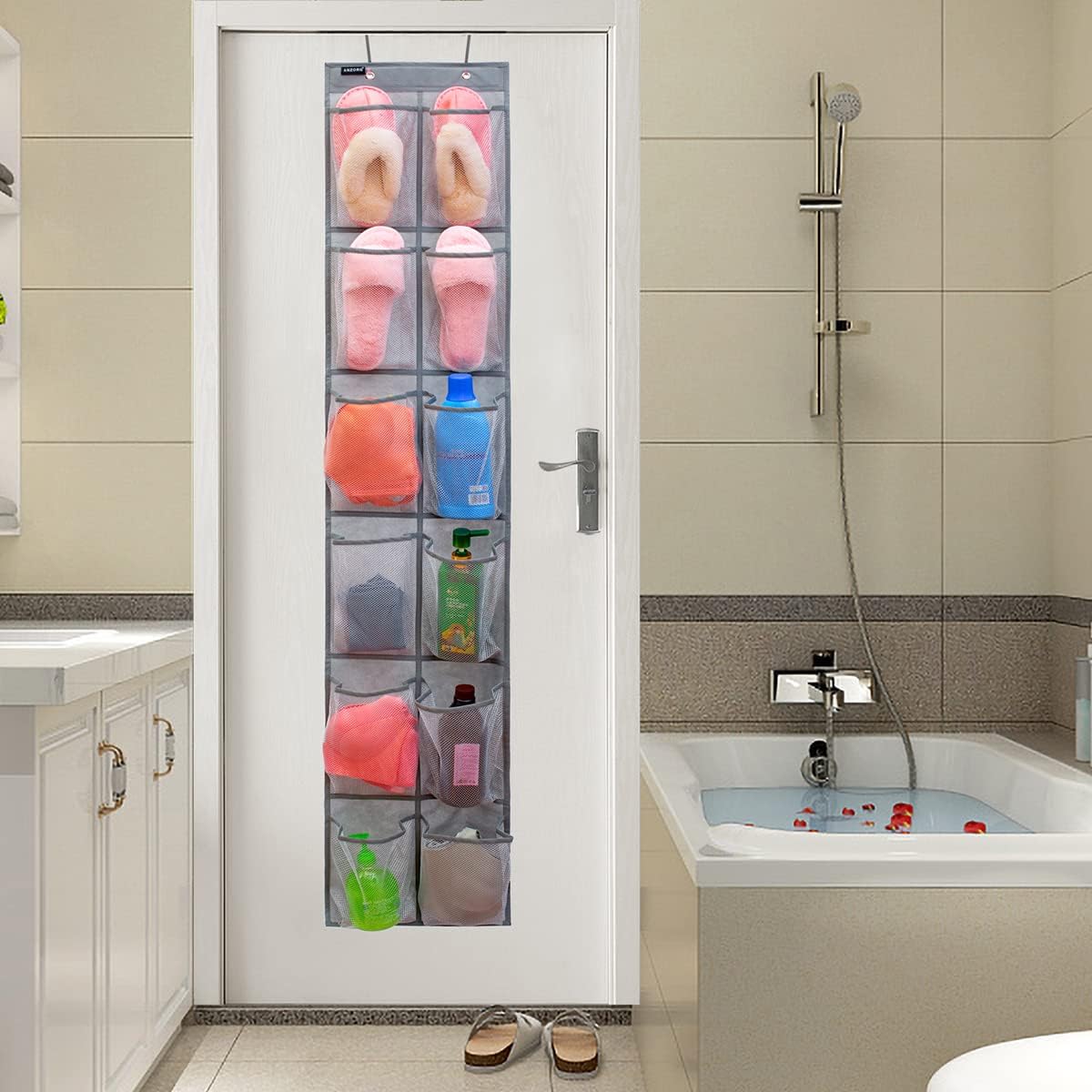 Behind Door Hanging Kids Shoes Organizer, Closet Shoe Rack with 12 Mesh Pockets (12 Pockets)