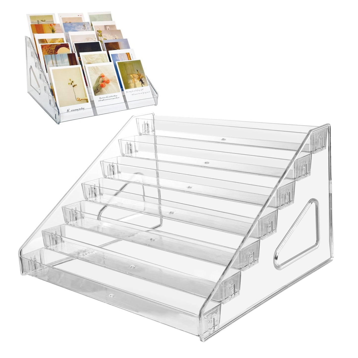 GYSLEOT 2 Pack 7-Tier Acrylic Card Display Stand, Versatile Sticker Display Rack Holder for Greeting Card Business Brochure Postcard Portable Card Display Shelf for Vendors Craft Trade Shows