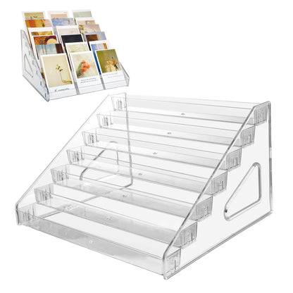 GYSLEOT 2 Pack 7-Tier Acrylic Card Display Stand, Versatile Sticker Display Rack Holder for Greeting Card Business Brochure Postcard Portable Card Display Shelf for Vendors Craft Trade Shows