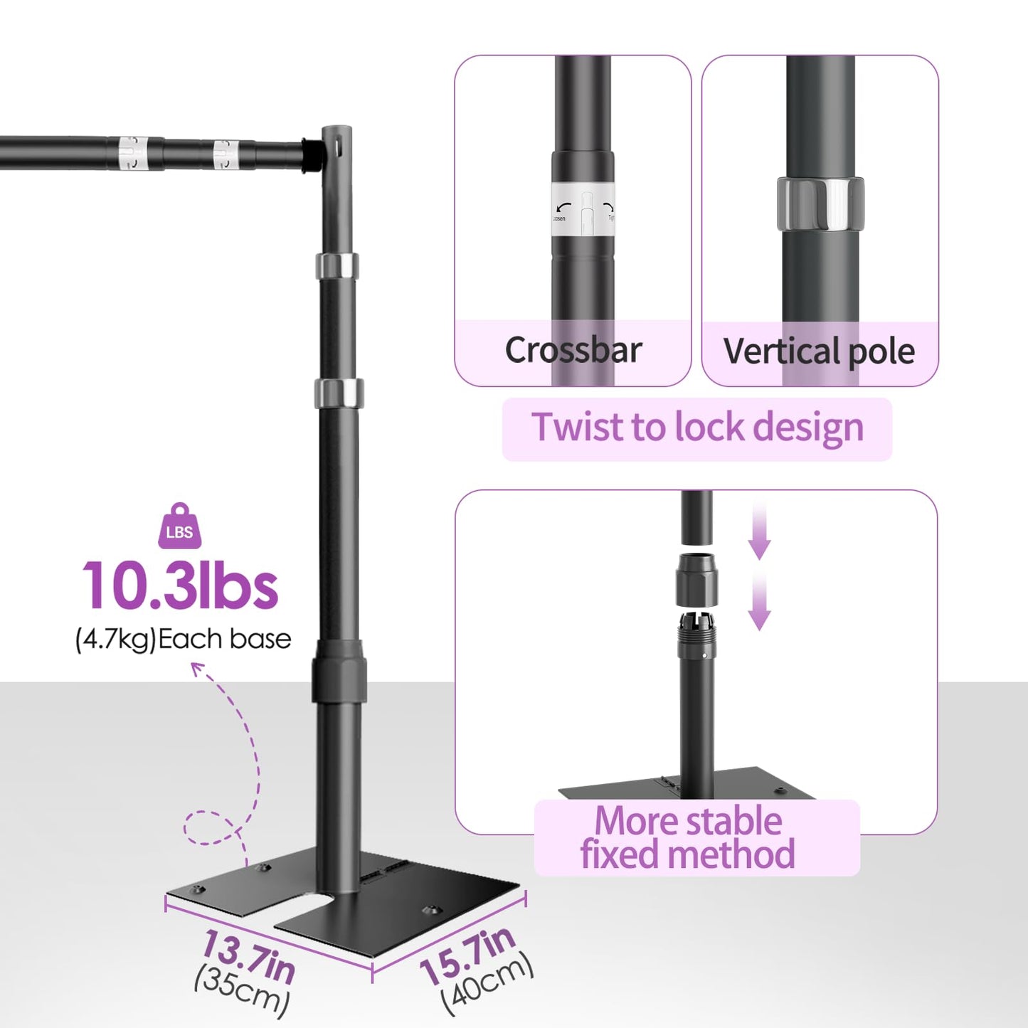 12x10 Pipe and Drape Stand Kit, Heavy Duty Backdrop Stand Adjustable, Sturdy Metal Back Drop Decoration Frame with Flat Base for Parties, Flower Wall, Wedding, Event,Trade Shows, Photo Shoot- Black