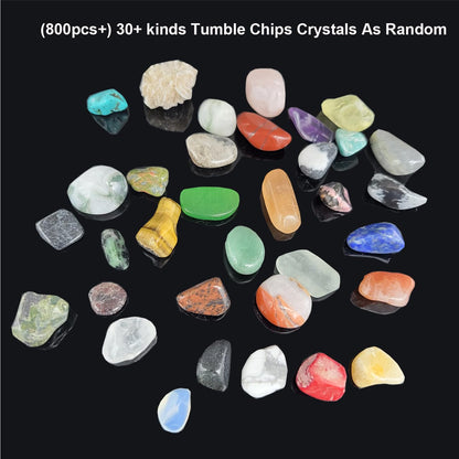 800Pcs+ (3lb) Gemstones and Crystals Set,30Kinds+ Bulk Rocks and Minerals Science Kit,Rocks Collections for Kids,Tumbled Chips Crystals,Crushed Stones