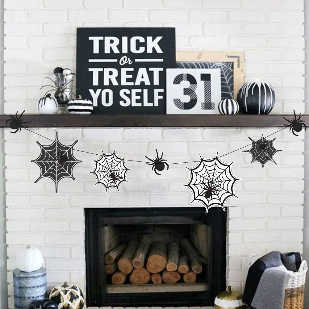 Cheerland Spider Web Banner Garland Black Halloween Decorations Hanging Cobweb Spiderweb Haunted Mansion for Spooky Birthday Horror Home Office Classroom Mantle Fireplace Decor Party Supplies