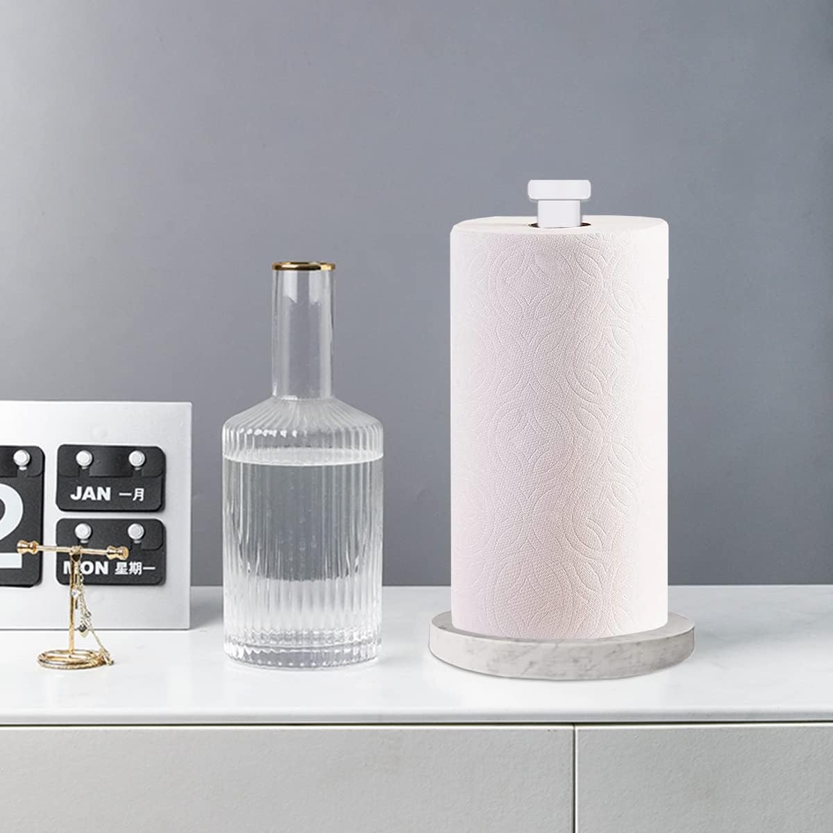 27HZYS Countertop, Paper Towel Holder Standing Paper Towel Roll Holder for Kitchen Bathroom, with Weighted Marble Base