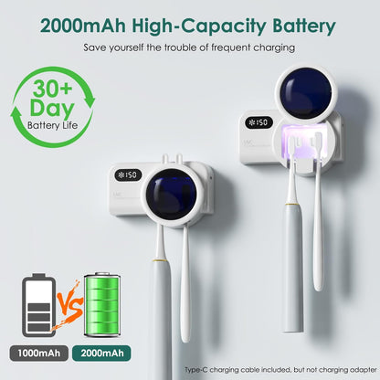Toothbrush Holder & UV Sanitizer, FullHouse Toothbrush Cleaner with Air Drying and Rechargeable, Bathroom Wall Mounted