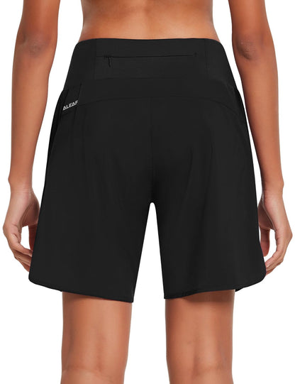 baleaf Womens' 7" Long Running Athletic Shorts Back Zipper Pocket Workout Gym Shorts Quick Dry High Waist with Liner Black Size L