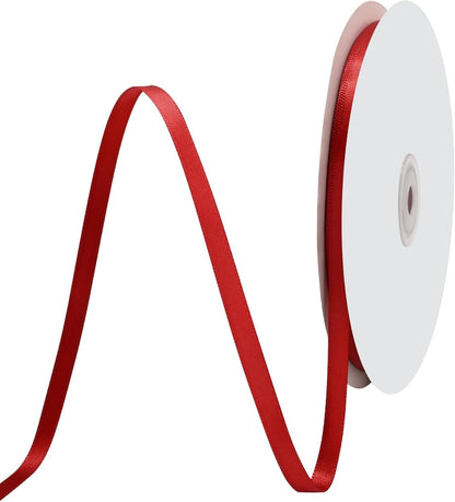 Red Satin Ribbon - 1/4 Inch x 50 Yards | Double-Faced Craft Ribbon for Wedding Decor & Bow Making
