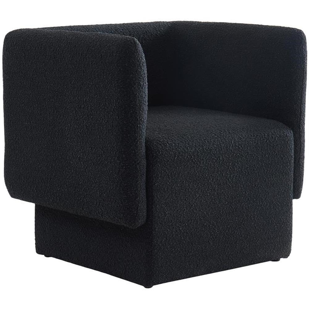 Meridian Furniture 575Black Vera Collection Modern | Contemporary Boucle Fabric Upholstered Accent Chair, Black, 31" W x 27" D x 29" H