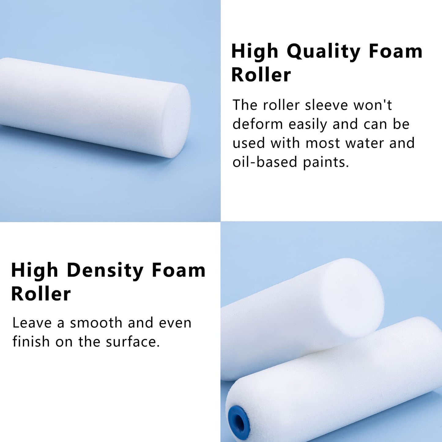 Mister Rui 10 Pack 4 Inch High Density Foam Paint Roller Covers - Small Mini Rollers for Painting Walls, Cabinets, Cupboards, Doors