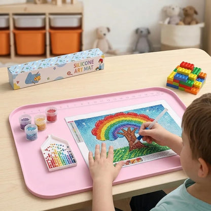 AWOKE 24"x16" Silicone Mats for Crafts with 0.7" High Edges, Large Leak-Proof Art Mat for Playdoh, Resin, Painting, Clay, Slime,Beads, Lego, Puzzle, Non-Stick & Non-Slip Table Protector for Kids, Pink