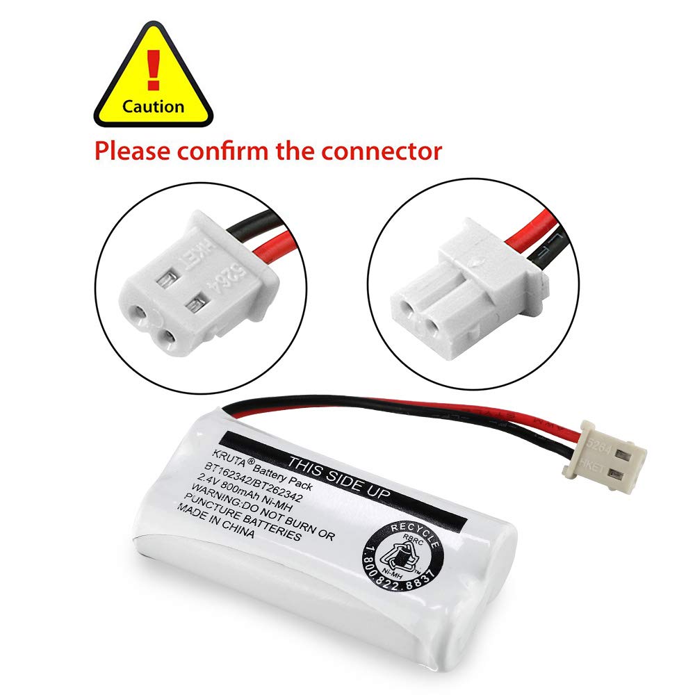 Kruta BT162342 BT262342 Cordless Phone Batteries Compatible with BT183342 BT283342 BT166342 BT266342 VTech CS6114 CS6419 CS6719 at&T EL52300 CL80111 Handset Telephone (Pack of 2)