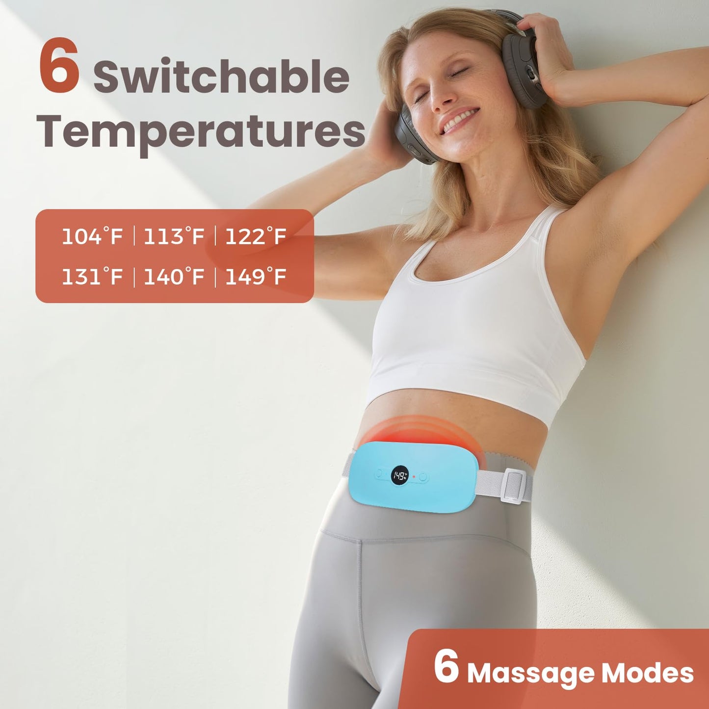 NOWWISH Heating Pad for Period Cramps Pain Relief, Portable Electric Cordless Menstrual Heating Pad Rechargeable with 6 Heat Levels and 6 Massage Modes, Christmas Gifts for Women Teen Girls, Pink