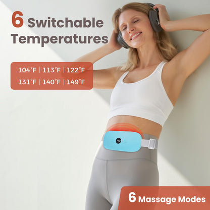 NOWWISH Heating Pad for Period Cramps Pain Relief, Portable Electric Cordless Menstrual Heating Pad Rechargeable with 6 Heat Levels and 6 Massage Modes, Christmas Gifts for Women Teen Girls, Pink