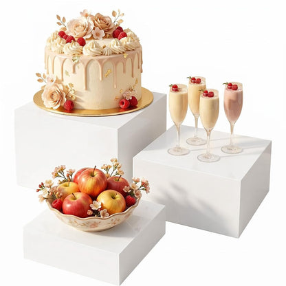 Oubou 3pcs Buffet Risers,Food Risers for Buffet Table Display Stand Shelf for Party Catering Desset Jewelry Collectibles Acrylic Cube Boxes Display Nesting Risers with Hollow Bottoms White