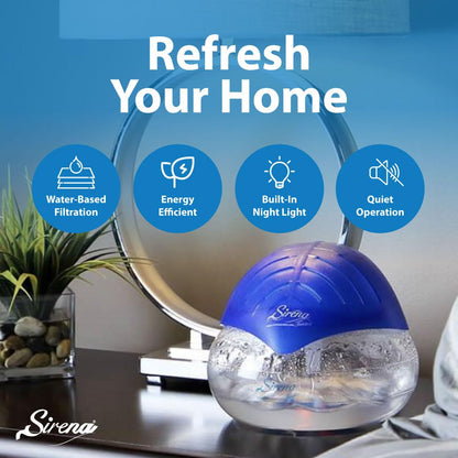 Sirena Twister Air Purifier (Black) - Water Filter Air Washer For Home and Office - Essential Oil Aroma Diffuser With LED Night light - Small Air Cleaner For Smoke and Pets