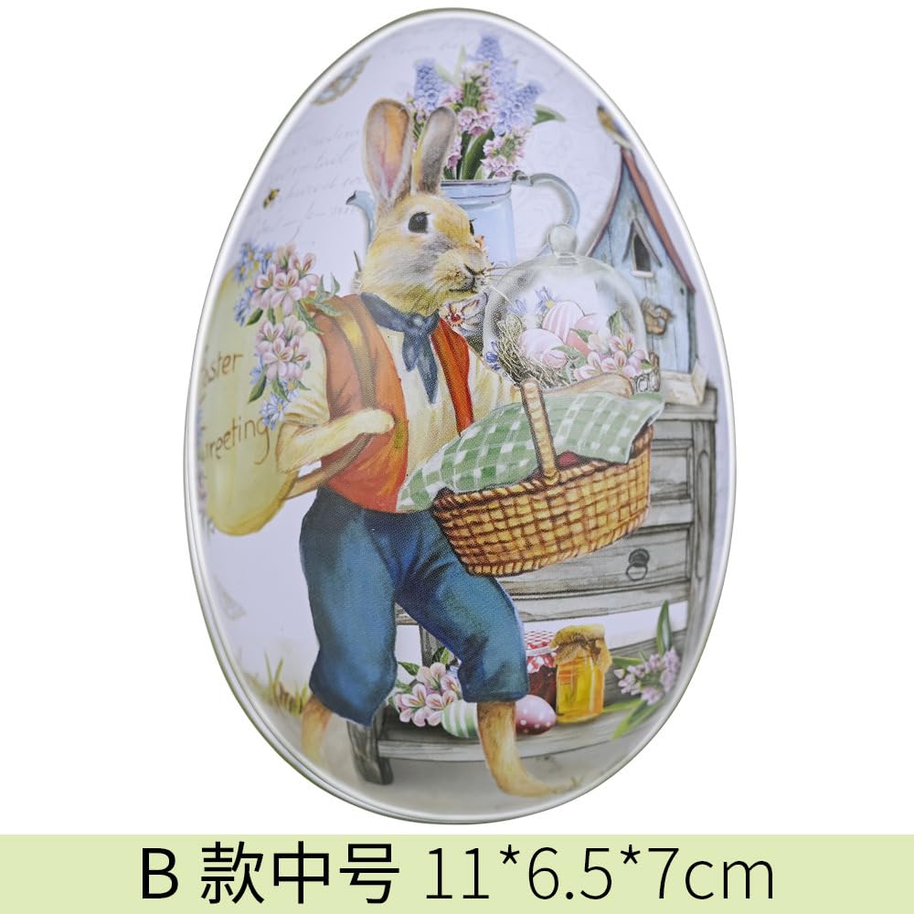 LASIYUAN 4pcs Pieces Painted Eggshell Style tin Box for Easter，Reusable Metal Egg Tins by ，for Easter Parties Decorations Storage Style (4 big)