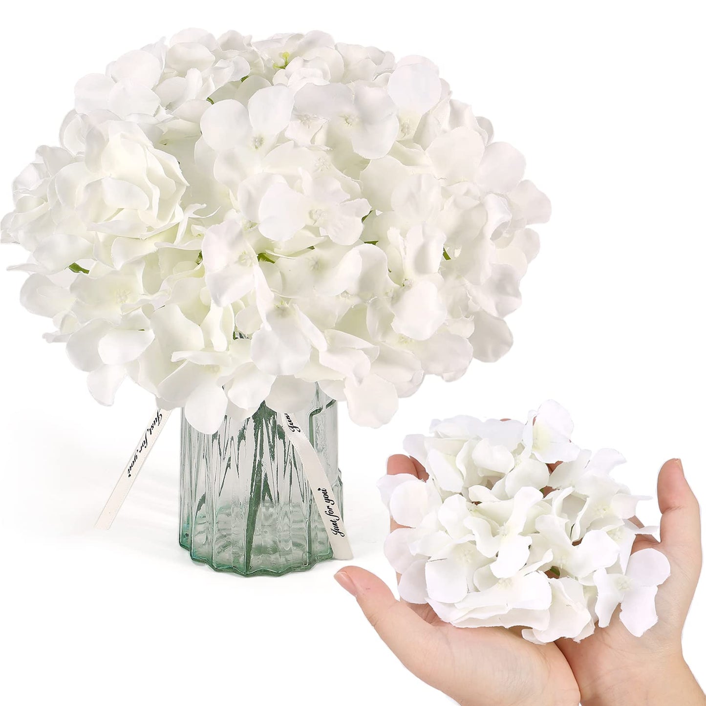 Auihiay 26 Pieces Hydrangea Artificial Flowers Silk Hydrangea Flowers Artificial Flowers Heads with Stems for Home Wedding Party Decorations (Ivory)