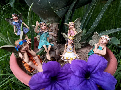 SisBroo Fairy Garden Accessories Outdoor Indoor, 6pcs Miniature Fairies Figurines for Pot Plants and Mini Garden Lawn Decorations