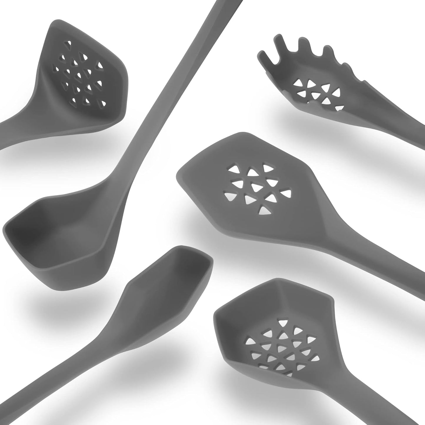 DFACKTO Heavy Duty Kitchen Utensils Set, 6 pc Nonstick Nylon, High Heat Resistant for Cooking (Gray)
