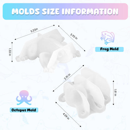 2 Pack Animal Silicone Molds, Frog Resin Molds with Realistic Frog and Octopus Shapes, 3D Lifelike Silicone Molds for Resin Casting, DIY Crafts Halloween Home Wall Desktop Decor (Frog&Octopus)