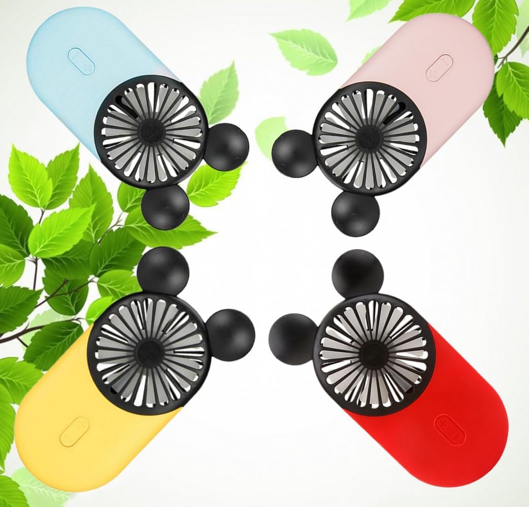Cute Personal Mini Fan, Handheld USB Rechargeable Fan with LED Light, 3 Adjustable Speeds for Indoor/Outdoor