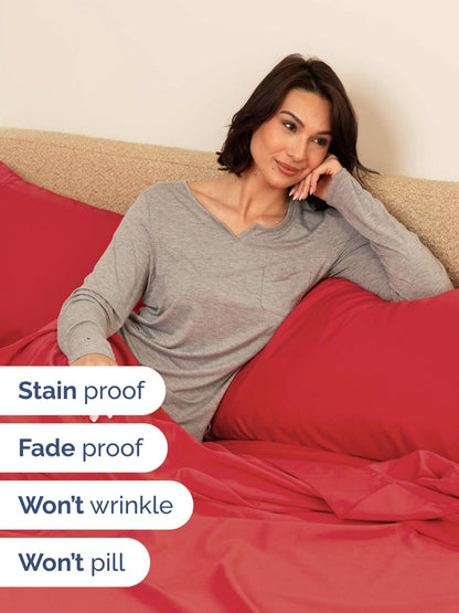Skiennix Extra Deep Cal King Sheet Set | 6-Piece Breathable Cooling Bedding - Luxurious Red Color, Soft & Wrinkle-Free