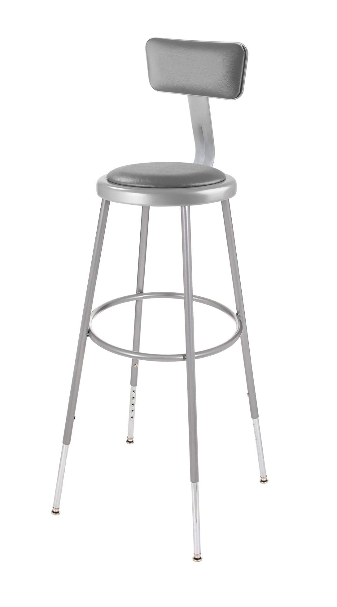 OEF Furnishings OEF6430HB/2 Premium Commercial-Grade All-Purpose Round Stool with Backrest (Height-Adjustable, 30–38 inch Range, Gray Frame, Vinyl Padded Seat, 2-Pack)