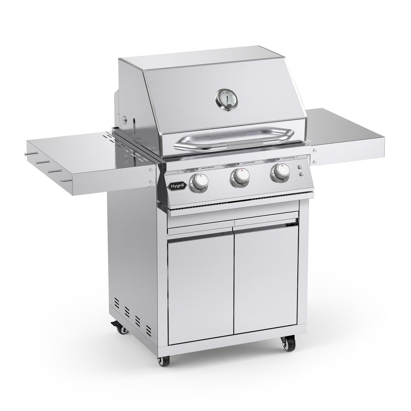 Stainless Steel Grill Cart for Hygrill 3-Burner Built-In Gas Grill, Outdoor Kitchen Island with Foldable Side Shelves and Storage Cabinet