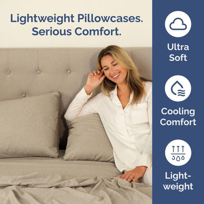 Queen Pillow Cases by [Brand Name] - Ultra Soft Hotel Quality Covers | Wrinkle-Free & Fade Resistant - 2 Piece Set in Heathered Beige