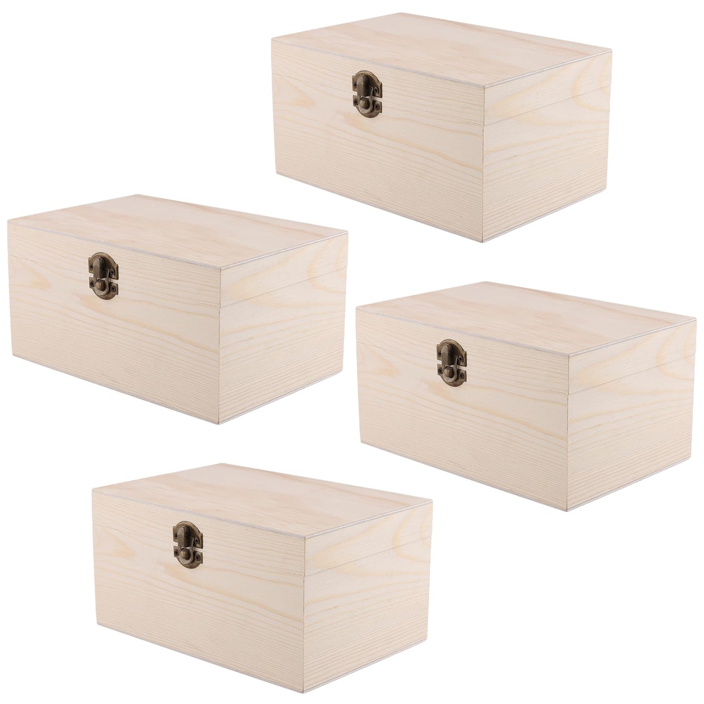 FUNSUEI 4 PCS 7.9 x 5.1 x 3.9 Inch Wooden Box with Hinged Lid, Unfinished Wood Box, Wooden Boxes for Crafts for Jewelry, DIY Craft, Storage, Gift