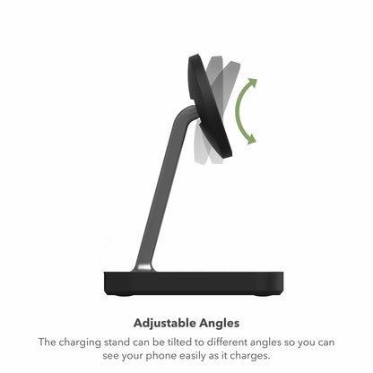 mophie Snap+ 2-in-1Charge Stand & Pad - 15w Wireless Charger Compatible with iPhones & AirPods, Includes Snap+ Adapter for Other Qi Enabled Phones, Steel Base, Adjustable Angles