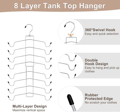 TOPIA HANGER Gym Clothes Organizer - 4 Pack Space-Saving Hangers for Tank Tops & Leggings | Black CT78B