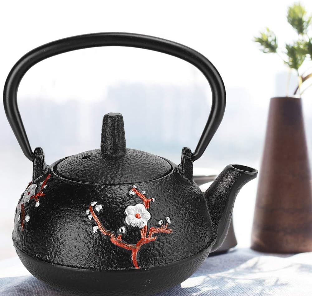 Teapot Stovetop Tea Kettle with Infuser, Uncoated Japanese Cast Iron, Black, 10 oz