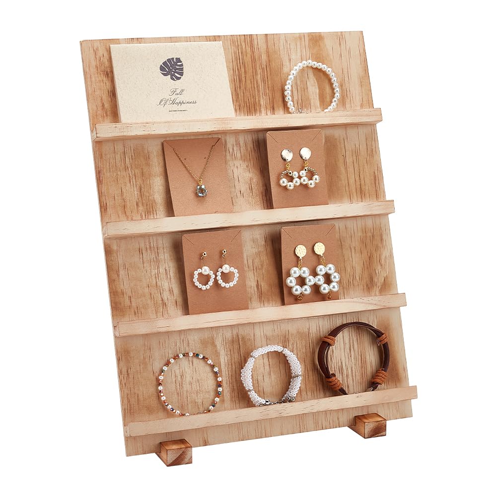 PH PandaHall 4 Tier Wooden Jewelry Display Stand, Earring Display Stands Rack Removable Showcase Rack, Retail Jewelry Display Card Holder for Selling Craft Jewelry Showing
