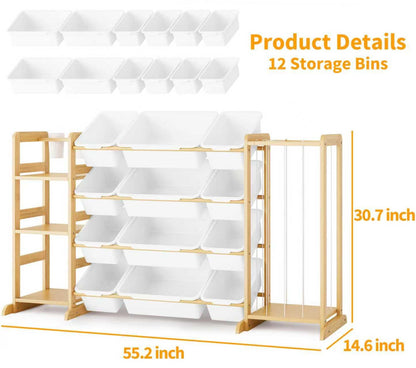 Toy Storage Organizer by [Brand Name] - Kids Playroom Bookshelf with 12 Bins & Stuffed Animal Storage - Essential Nursery Decor