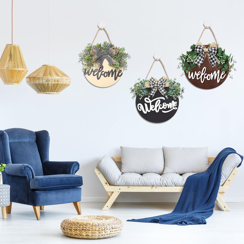DIYDEC 6 Pack Wood Circles for Crafts 14 Inch Unfinished Wood Slices Blank Wooden Door Hanger Sign Round Wood Discs with Bows Twine Glue Point for DIY Crafts Painting Christmas Home Holiday Decor