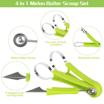14 Pack Melon Baller Scoop Set - 4 in 1 Stainless Steel Fruit Tool Set Fruit Scooper Seed Remover with Fruit Vegetable Cutter Shapes Set Fruit Peeler for Fruit Slicer Dig Pulp Separator