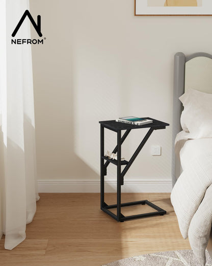 NEFROM ET-D-BK1 C-Shaped End Table, Small Couch Side Table, Sofa TV Tray Table for Living Room, Bedroom, Bedside