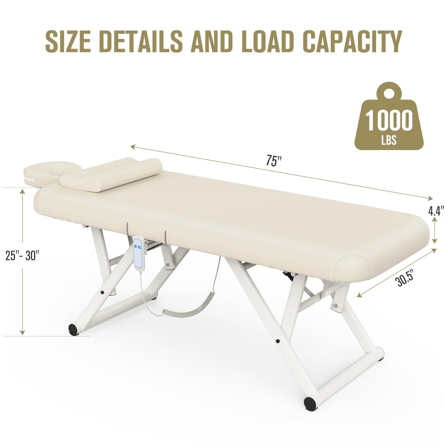Height Adjustable Massage Table with Face Pillow & Headrest for Treatment Table, Physical Therapy Table, Spa Facial Professional Massage Bed - Adjustable Backrest, Electric Leg Lifting, Beige Gray