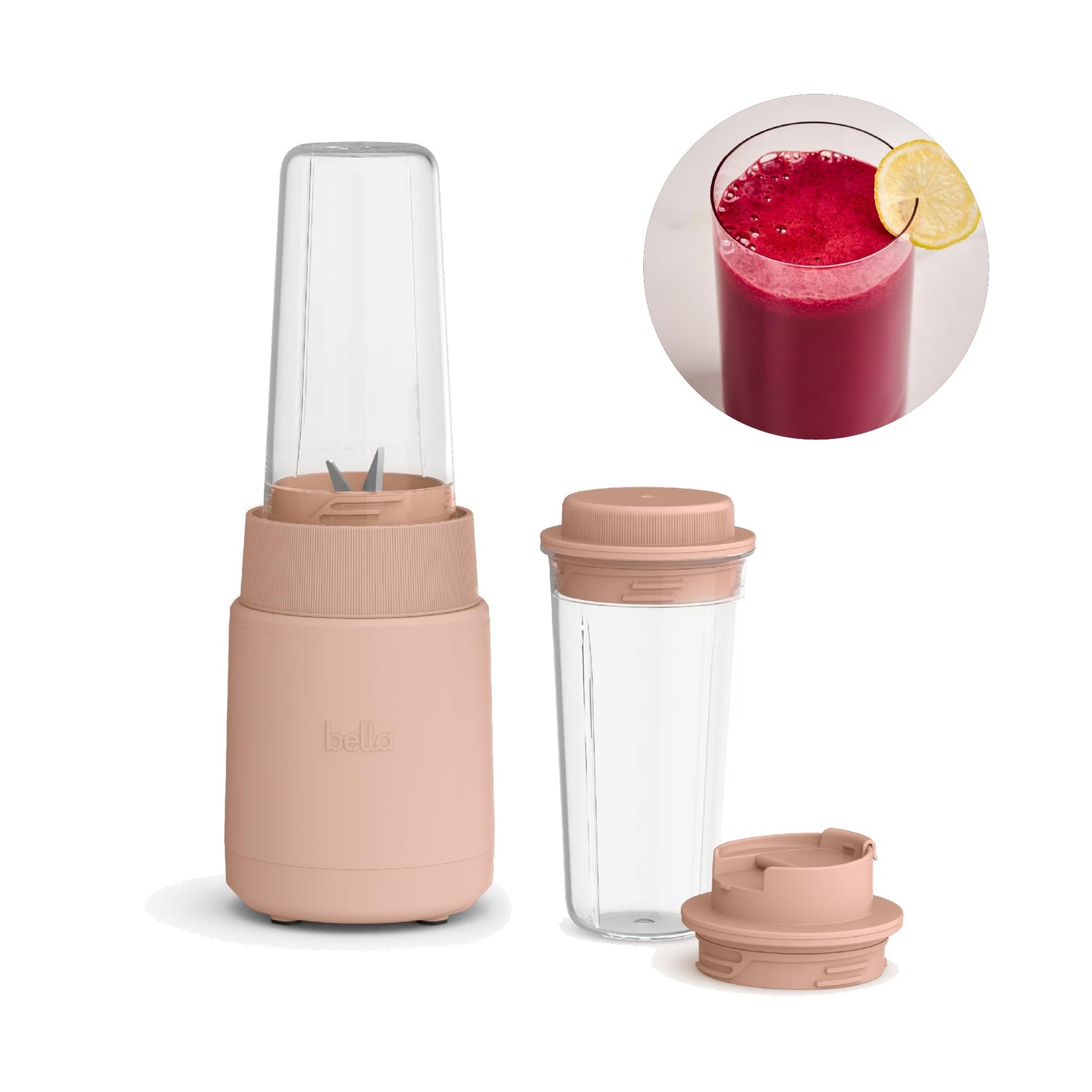 bella 6 Pcs Portable Rocket Blender, Juicer & Smoothie Maker, Press & Twist Design, EverGood™ & BPA Free Dishwasher Safe Parts, 4 Tip Stainless Steel Blade, Cord Wrap, 240 Watt Motor, Oatmilk